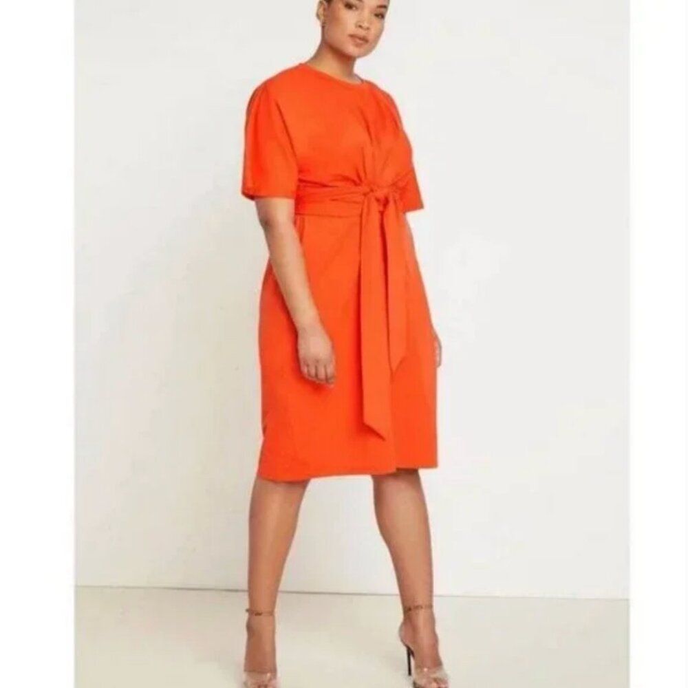 Eloquii Women's Plus Size Cross Front Flutter Sleeve Sheath Orange Dress Size 16